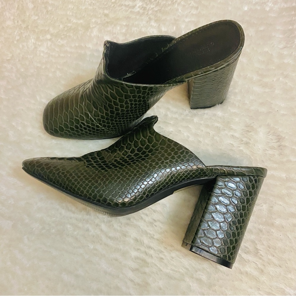 Urban Outfitters Green Textured Mules with Block Heel